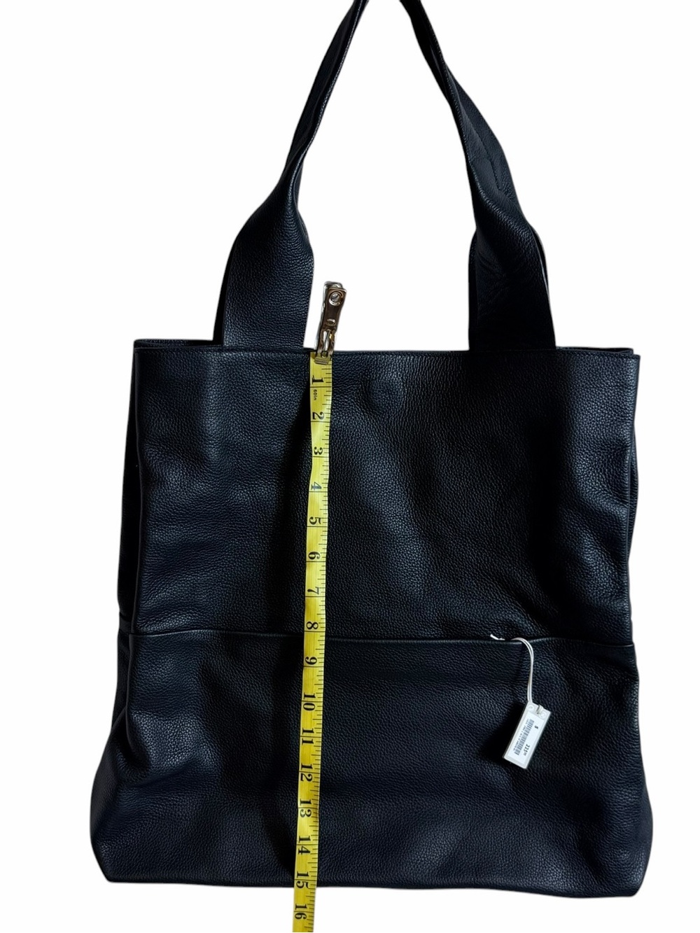 COS Black Pebbled Leather Tote Bag Gold Zip Front Pocket - Picture 4 of 11